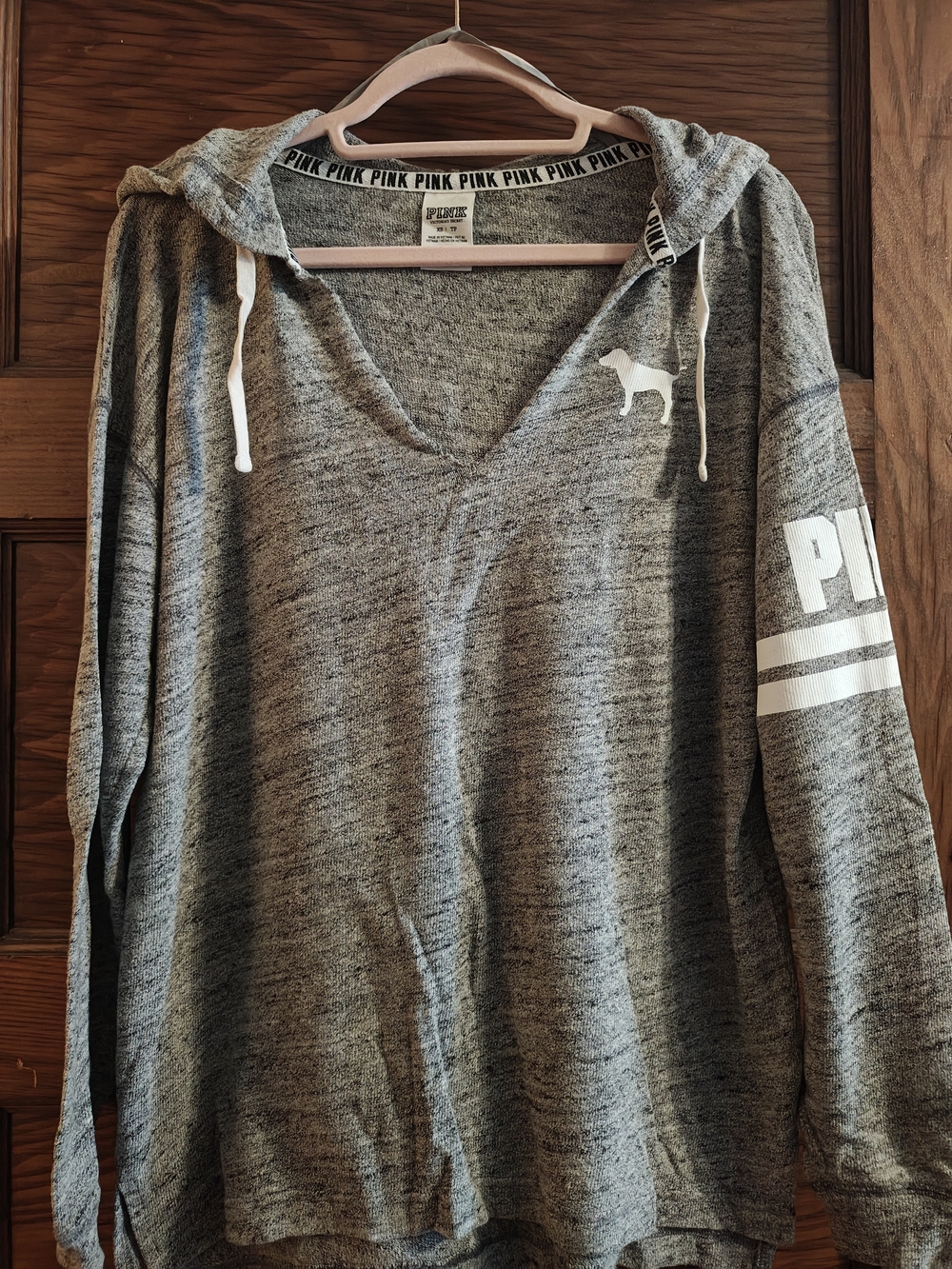 PINK Victoria's Secret Women's Gray Hooded V-Neck Sweater